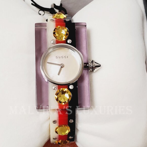 GUCCI WATCH YA143524 WEB BANGLE MOTHER OF PEARL JEWELS BEE main image 13